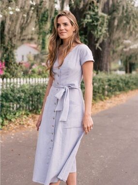 Gal Meets Glam Vanessa Light Lavender Button-Front Tie-Waist Midi Dress